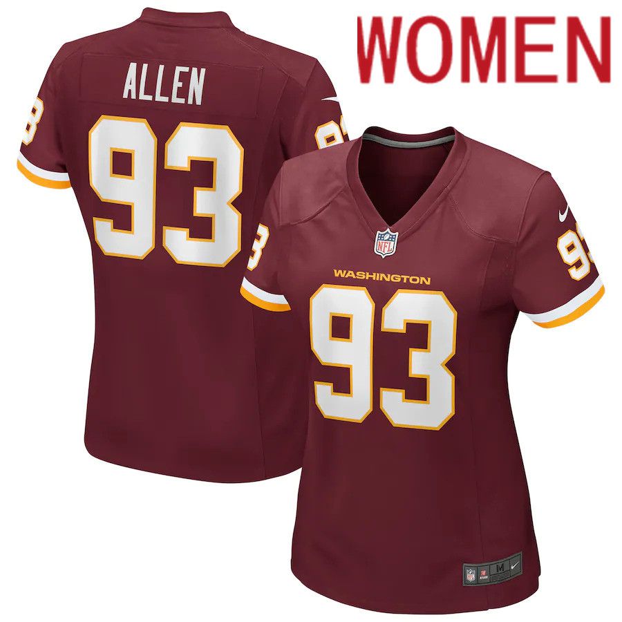 Cheap Women Washington Redskins 93 Jonathan Allen Nike Burgundy Game Player NFL Jersey
